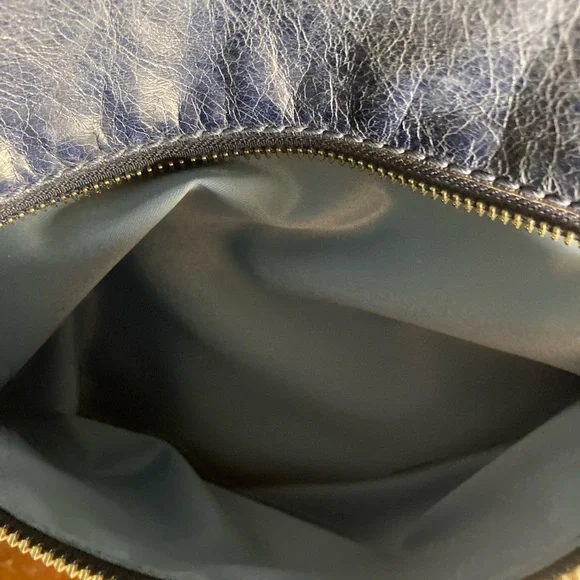 Coach Poppy Glam Glazed Navy Blue Leather Tote Bag